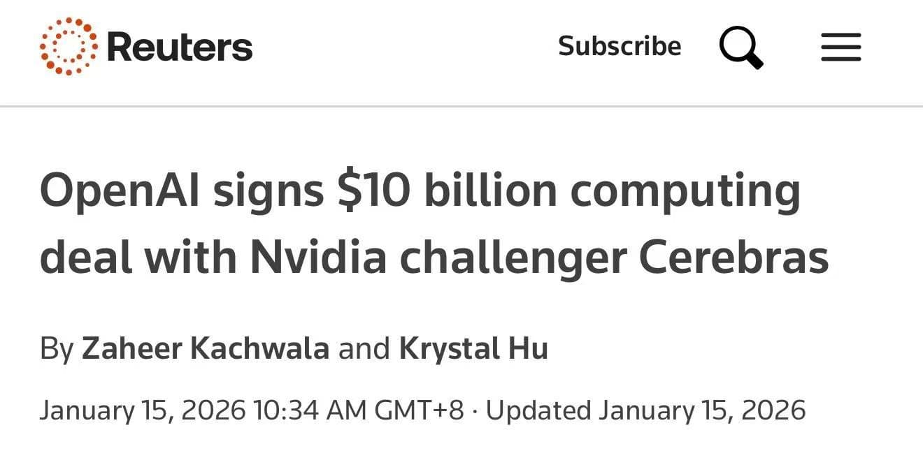 Reuters report on OpenAI Cerebras three-year deal